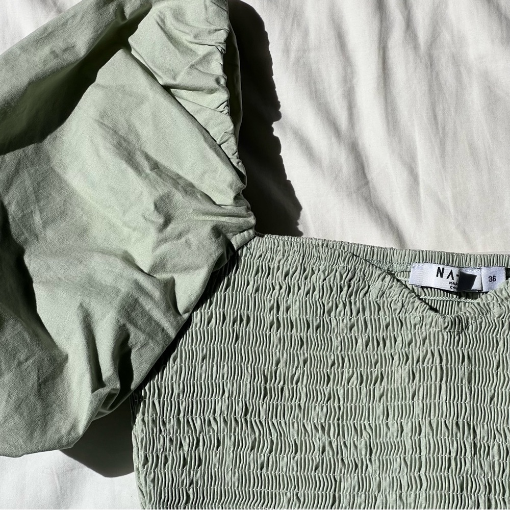 NA-KD Fashion Sage Green Crop Top